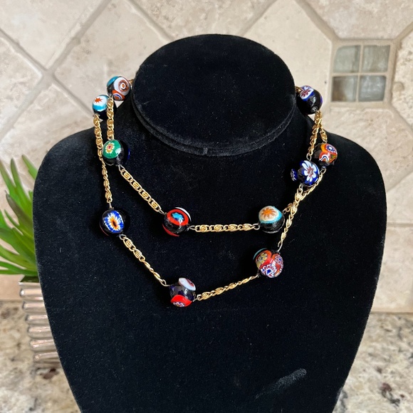 Vintage Lampwork Art Glass Bead and Gold Chain Necklace - Picture 1 of 12